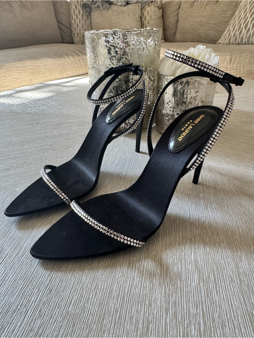 Saint Laurent Black Crystal-Embellished Stiletto Sandals